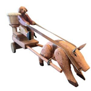 Vintage wooden Hog and cart toy